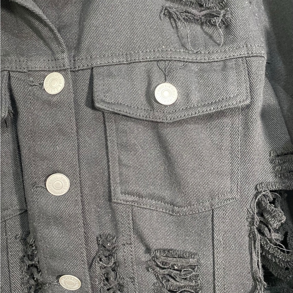 Thrill Black Denim Destroyed Long Jacket - Picture 6 of 7